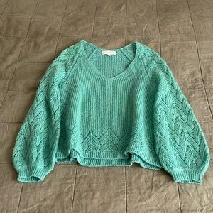 Sezane Teal V-Neck Sweater